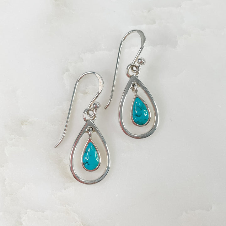 Women's Sterling Silver and Teardrop Turquoise Dangle Earrings 1.25 Inches