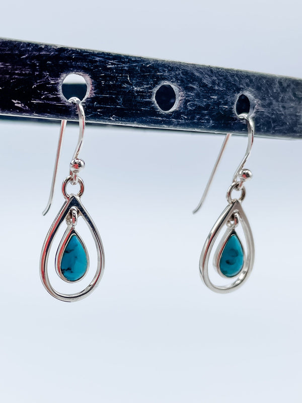 Women's Sterling Silver and Teardrop Turquoise Dangle Earrings 1.25 Inches