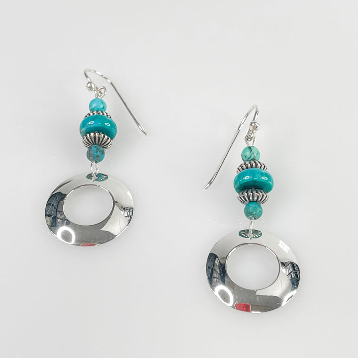 Women's Sterling Silver and Turquoise Gemstone Dangle Earrings 2 1/8" Inches
