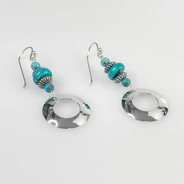 Women's Sterling Silver and Turquoise Gemstone Dangle Earrings 2 1/8" Inches