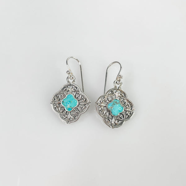 Women's Sterling Silver and Turquoise Gemstone Earrings 1 3/8 Inch for Pierced Ears