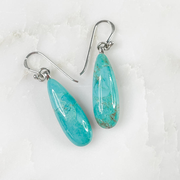 Women's Sterling Silver and Turquoise Gemstone Long Teardrop Dangle Earrings 1 7/8" Inches