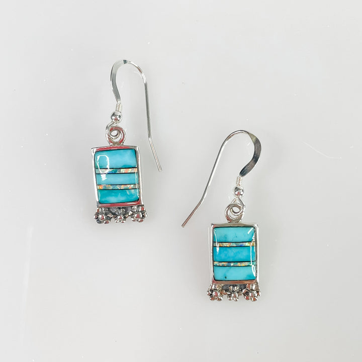 Women's Sterling Silver and Turquoise Gemstone Square Dangle Earrings 1.25 Inches
