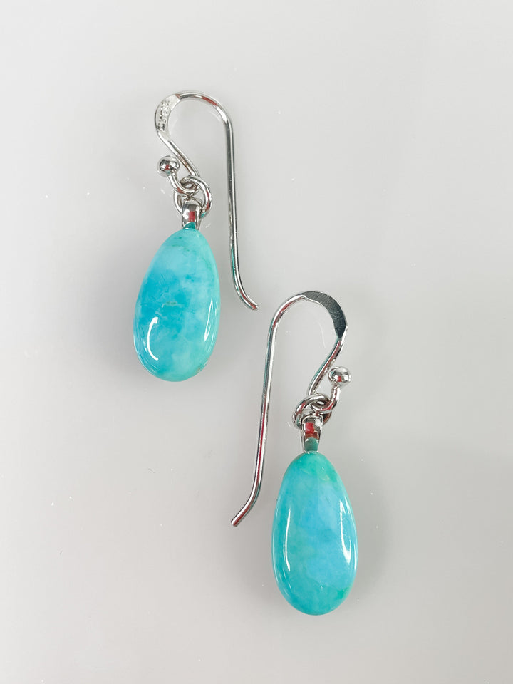 Women's Sterling Silver and Turquoise Gemstone Teardrop Dangle Earrings 1 3/8" Inches