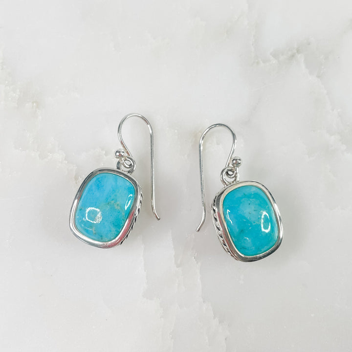 Women's Sterling Silver and Turquoise Square Gemstone Dangle Earrings 1.25 Inches