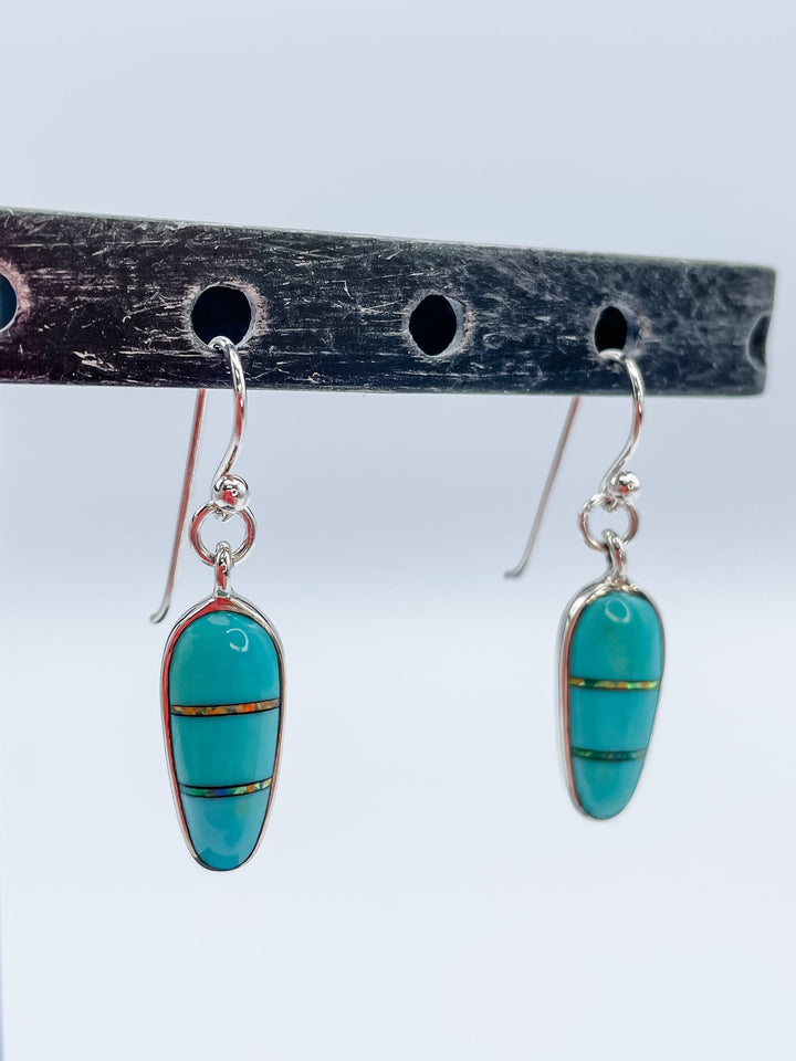 Women's Sterling Silver and Turquoise Tear Shaped Gemstone Dangle Earrings 1.5 Inches