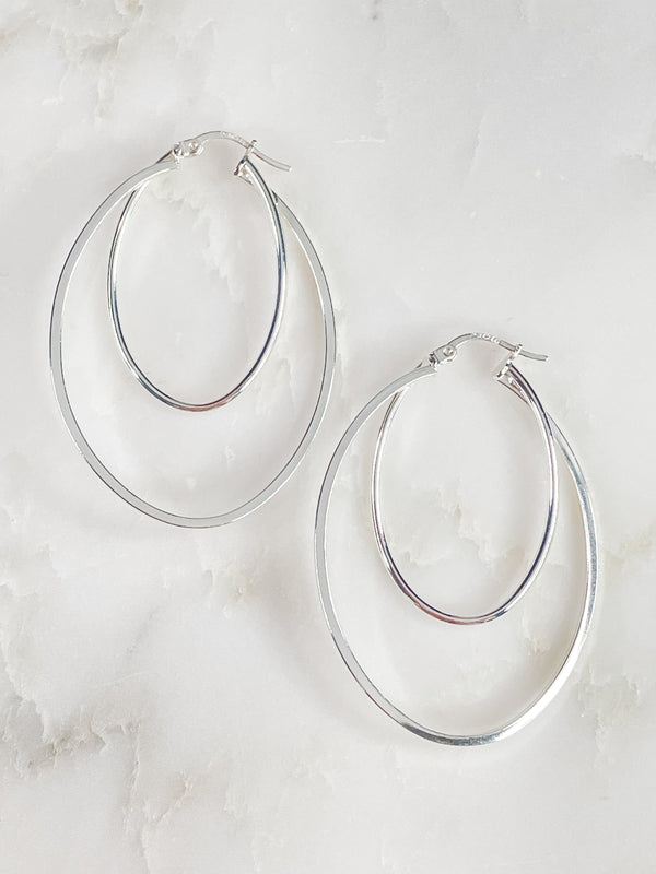 Women's Sterling Silver Double Oval Hoop Earrings