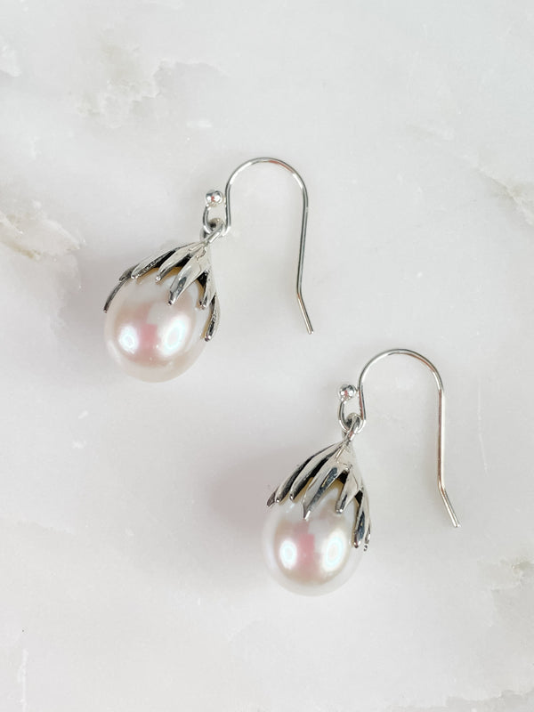 Women's Sterling Silver Drop Earring With Pearl