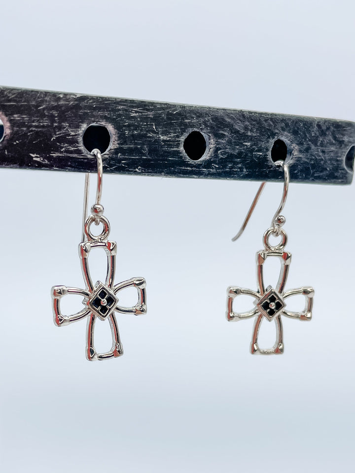 Women's Sterling Silver Ornate Cross Earrings