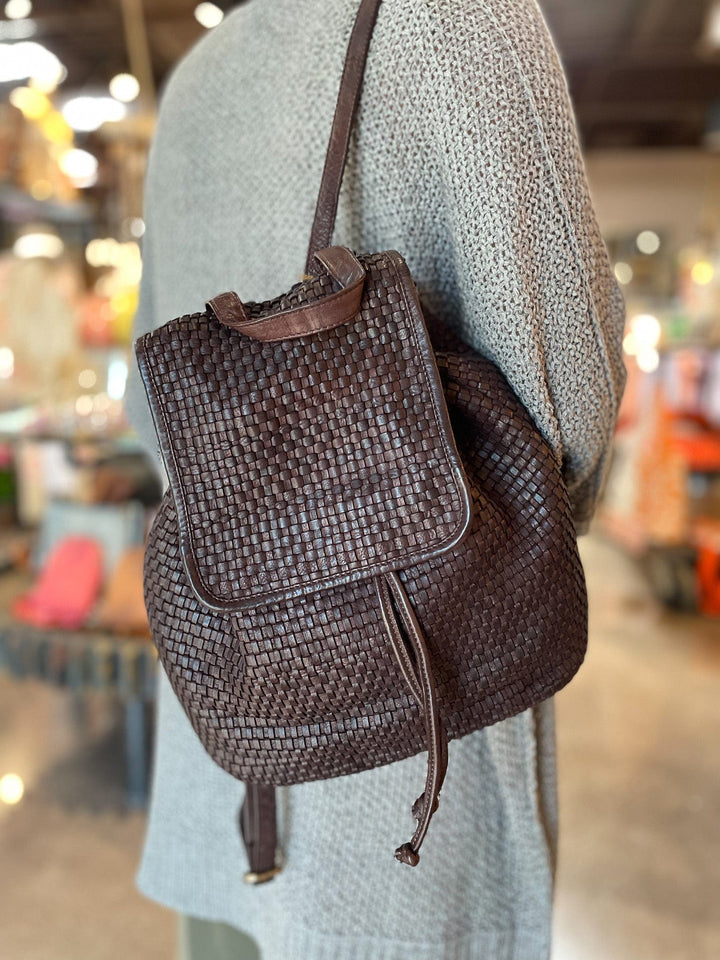 Woven Genuine Leather Backpack