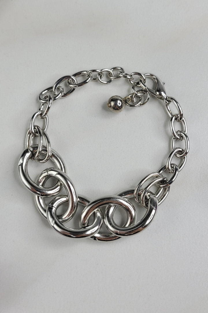 Yin Bracelet with Rhodium Plated Mixed Cable Chain - Handmade Indie Jewelry