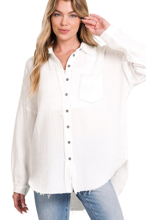 Zenana Double Gauze Oversized Raw Edge Shirt – jfybrand