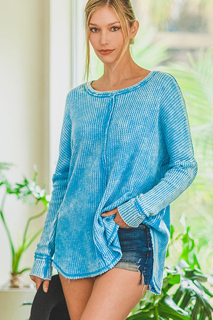 Zenana Clothing Plus Size Washed Baby Waffle Oversized Long Sleeve Top –  Blueberi Boutique