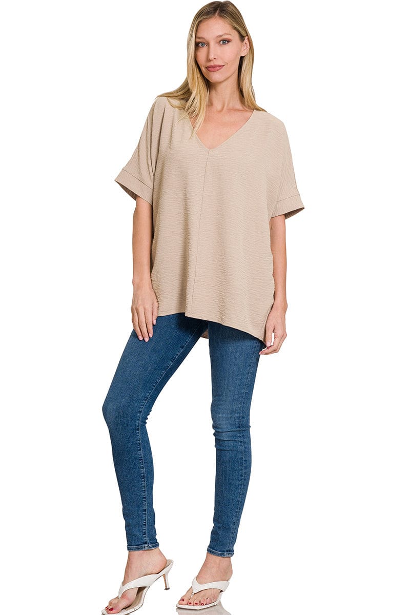 Zenana Woven Airflow V-Neck Dolman Short Sleeve Top – jfybrand