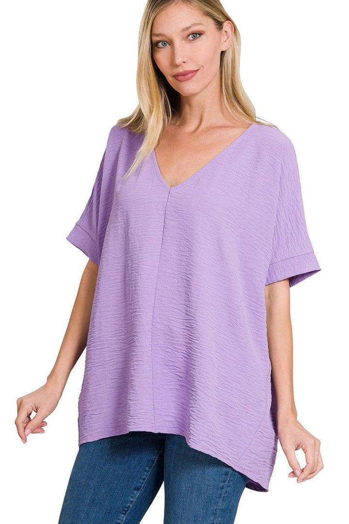 Zenana Outfitters Blouse Women's Size Small Purple V-Neck Flutter Sleeve  Top