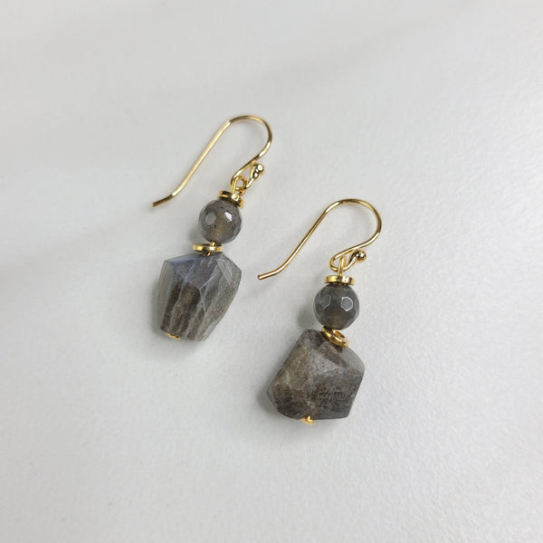 Handmade Earrings with Natural Labradorite Stone Beads and French Hook Ear Wires for Pierced Ears