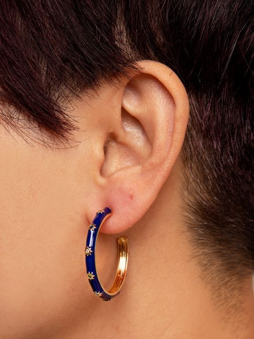 Zenzii Colored Enamel Hoop Earrings with Crystals for Women