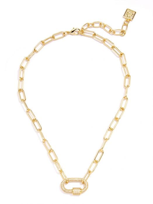 Zenzii Gold Metal Chain Link Collar Necklace with Pave Diamond Charm