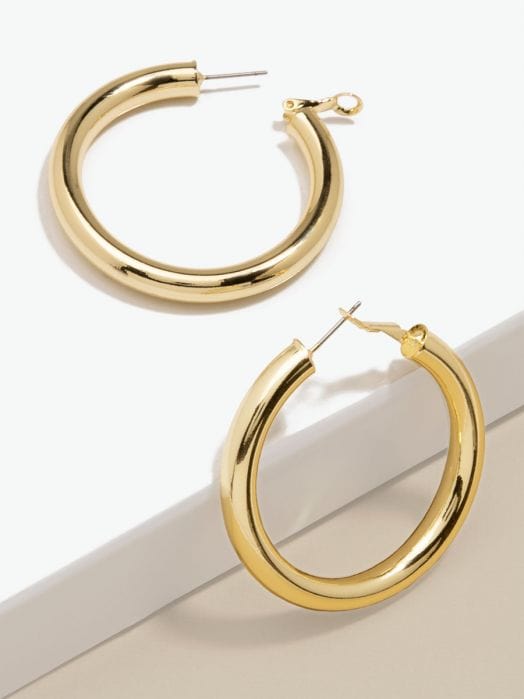 Zenzii Women's Chunky Brass-Based 50mm Hoop Plated in Metal and Completed with a Hinge Back