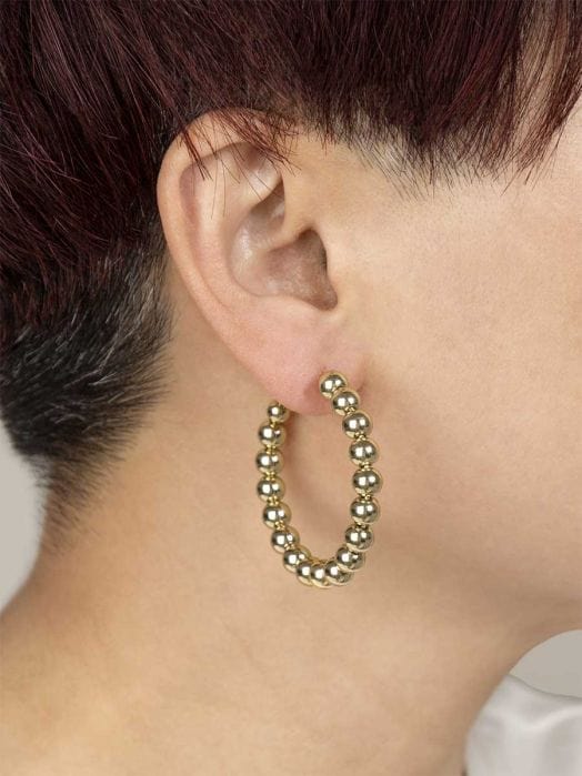 Zenzii Women's Shiny Metal, Medium Beaded Hoop Earrings