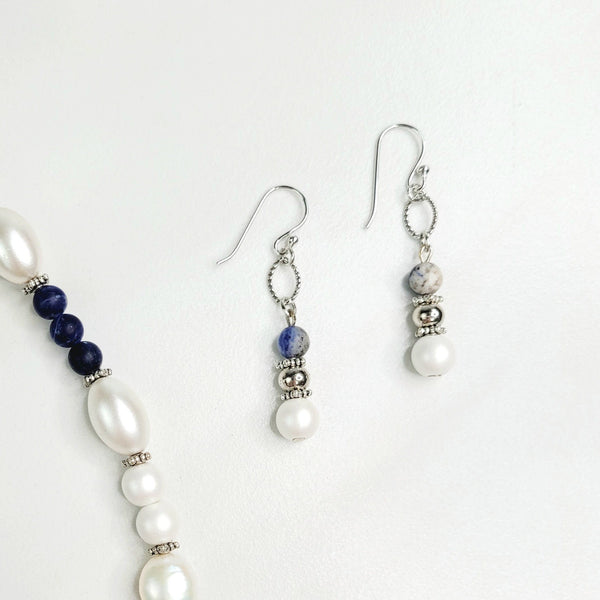 Ziva Vintage Bead, Sodalite, and Freshwater Pearl Royal Earrings
