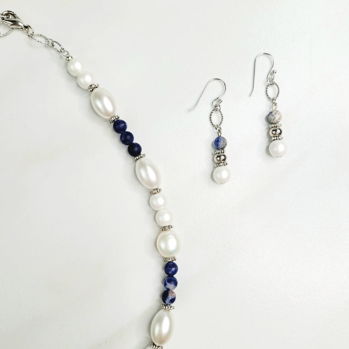 Ziva Vintage Bead, Sodalite, and Freshwater Pearl Royal Earrings